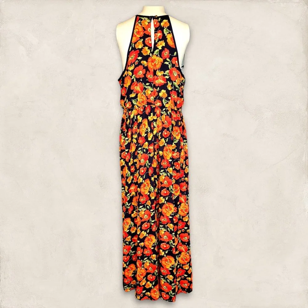 Forever 21 Black Maxi Dress with Orange & Yellow Floral Print - Picture 7 of 13